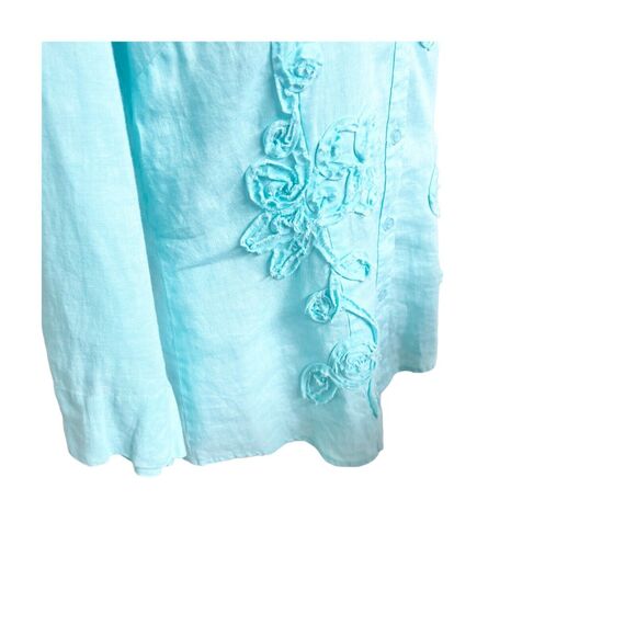 Charter Club Women Teal 100% Linen Embroidered Button Down Casual Blouse 10P - Picture 4 of 9